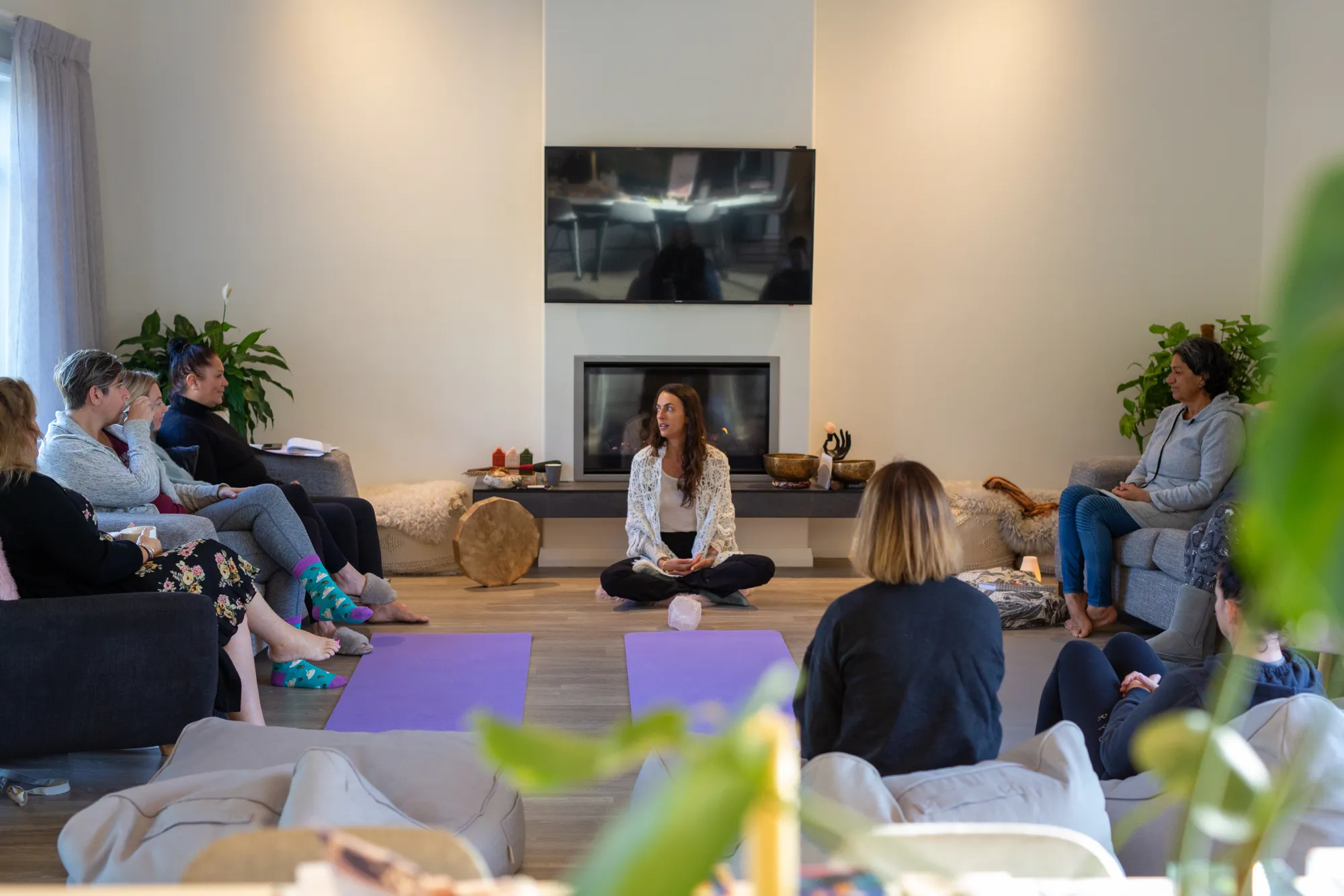 A small group in a guided reflection circle at a retreat